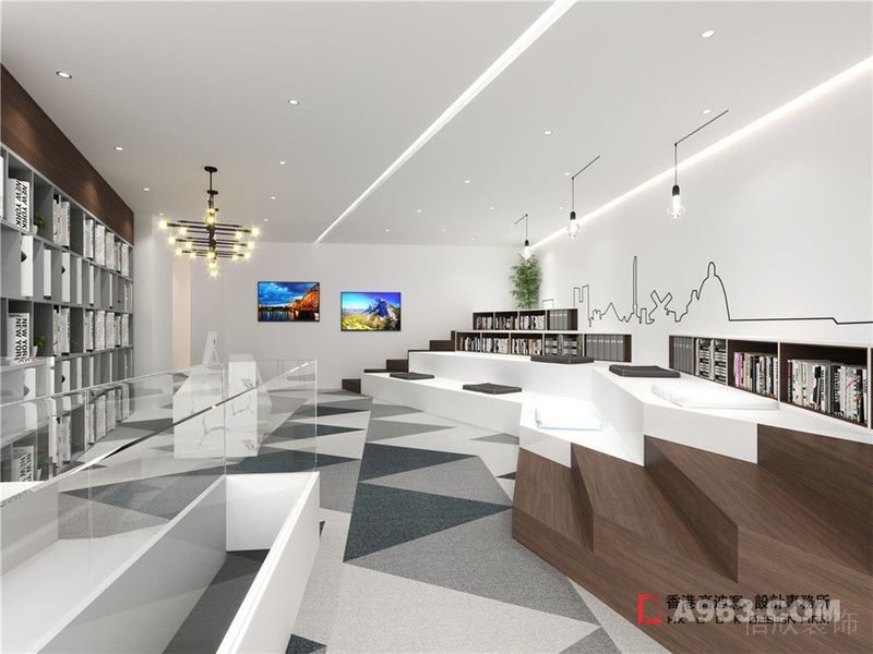 簡約辦公室裝修階梯休息區(qū)菱形地板靜音設(shè)計(jì)現(xiàn)代簡約設(shè)計(jì)圖