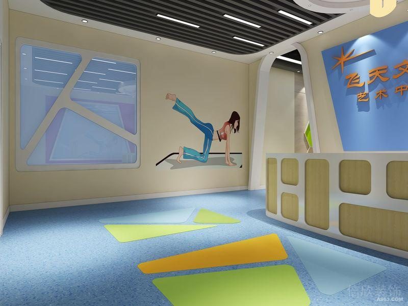 培訓(xùn)教室藝術(shù)中心舞蹈區(qū)域裝修簡(jiǎn)約效果圖水磨石藍(lán)色地板設(shè)計(jì)圖