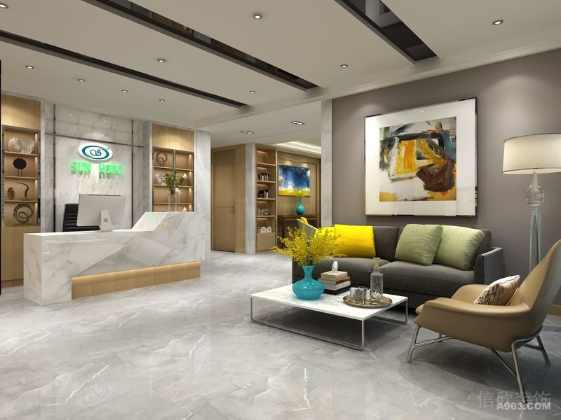 大理石前臺區(qū)茶幾休息區(qū)天花貼頂燈裝修大堂培訓(xùn)機(jī)構(gòu)藝術(shù)中心