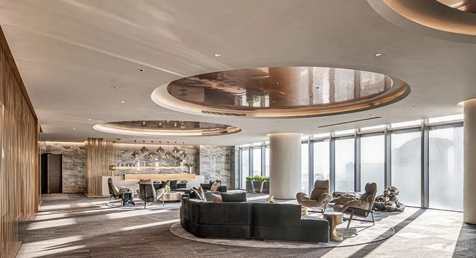 輕奢風(fēng)格商務(wù)辦公場(chǎng)所接待大堂裝修圖