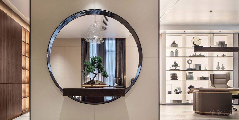 新中式風格商務辦公空間董事長辦公室玄關(guān)裝修圖