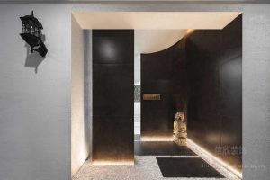 辦公室過道裝修設(shè)計(jì)和染石鋪貼黑色過道金屬效果