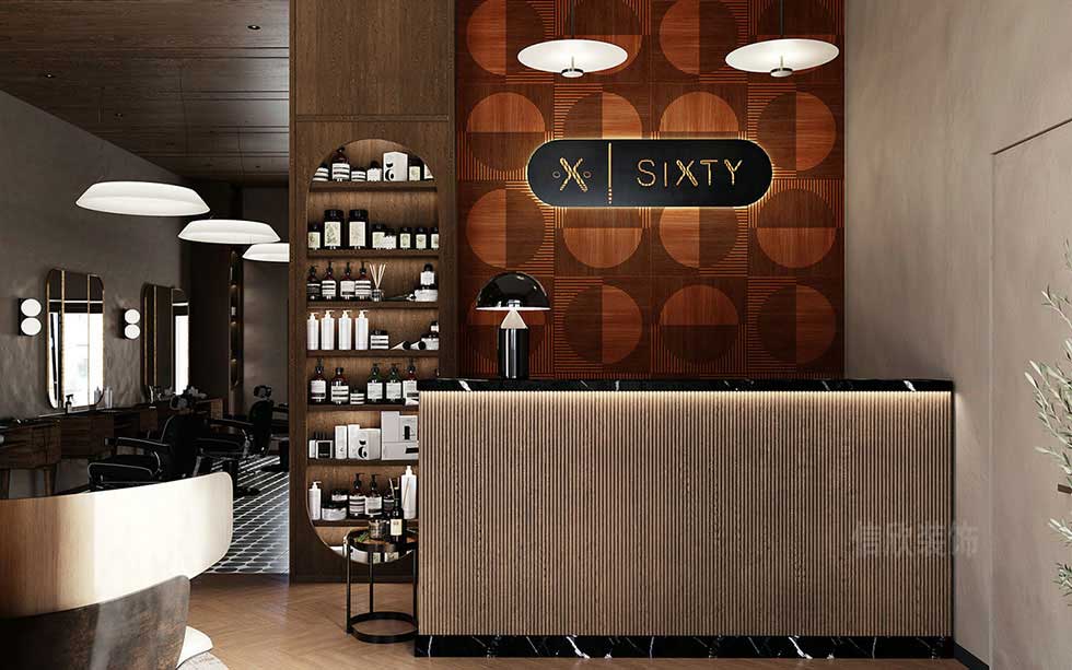 100平方復(fù)古風(fēng)美發(fā)店前臺裝修設(shè)計(jì)