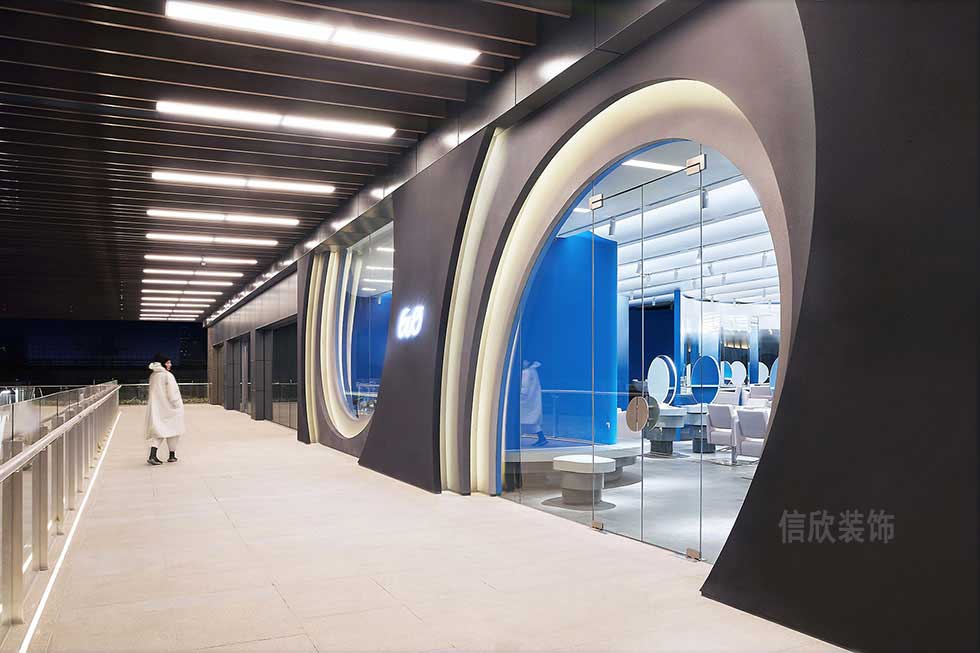 深圳福田藍(lán)色的美容美發(fā)店外立面裝修