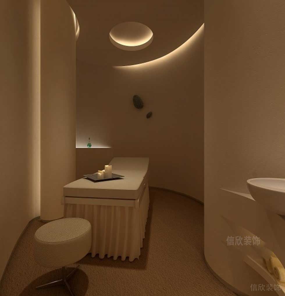 按摩會所裝修設(shè)計(jì)放松休息區(qū)躺床裝修木質(zhì)鏤空led設(shè)計(jì)空間店鋪