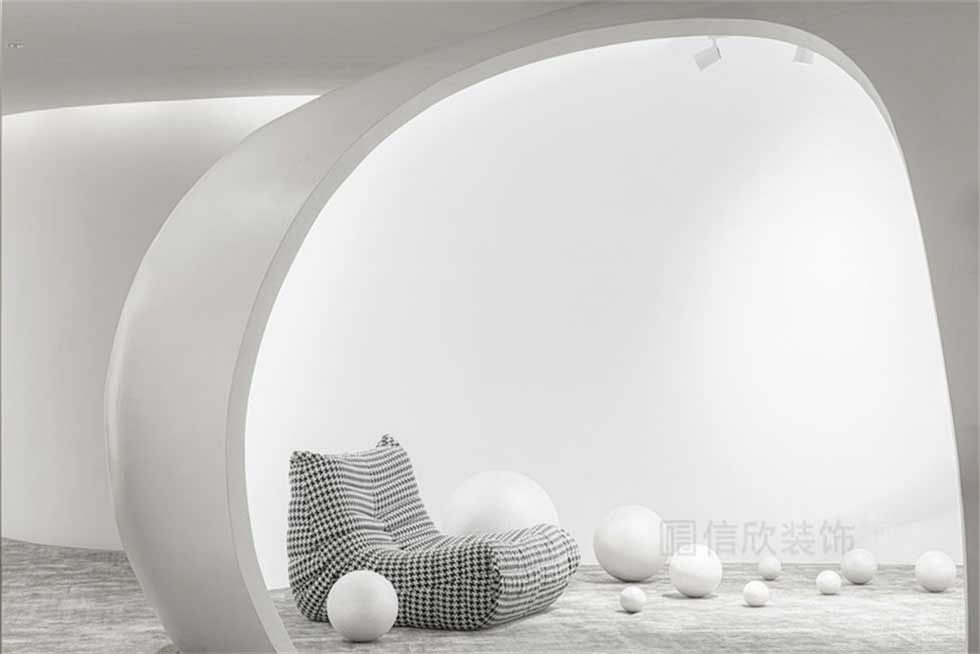 環(huán)形簡(jiǎn)約白休息區(qū)水磨石地板裝修效果圖辦公室效果圖