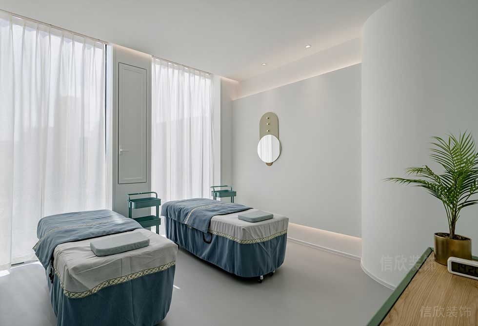 美容房藍色的美容床