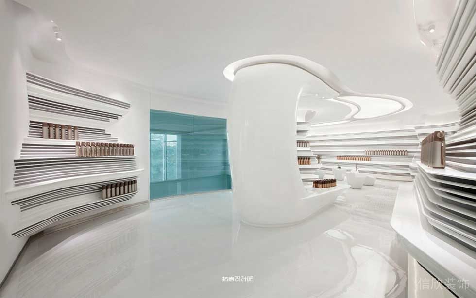 辦公室過(guò)道定制效果圖弧線智能光面地板裝修效果