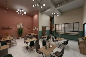 簡約北歐風(fēng)云南米線連鎖餐館深圳寶安店裝修設(shè)計(jì)用餐大廳效果圖