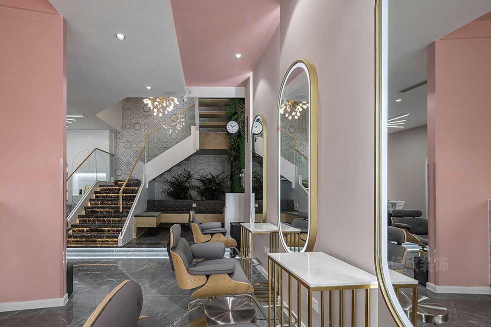 粉色的美發(fā)店發(fā)廊大廳裝修設(shè)計(jì)