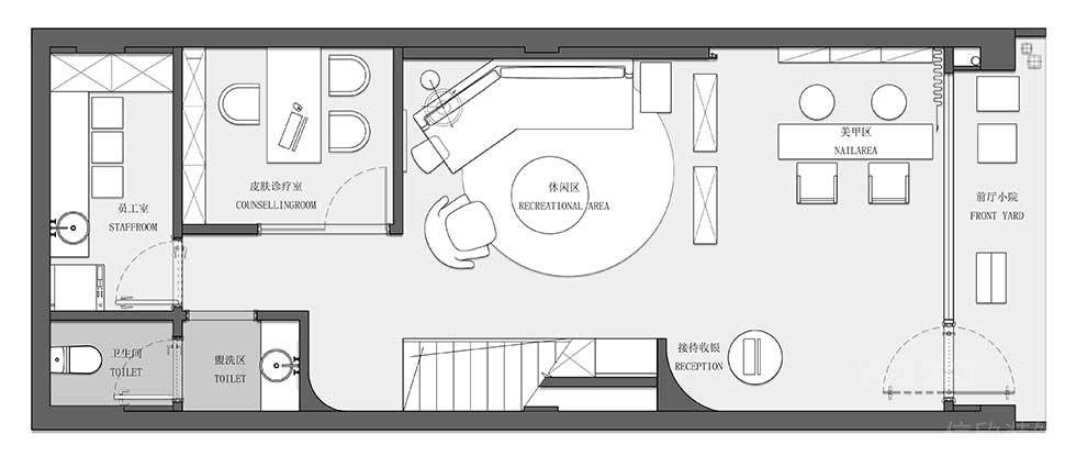 80平方美容店一樓裝修平園圖