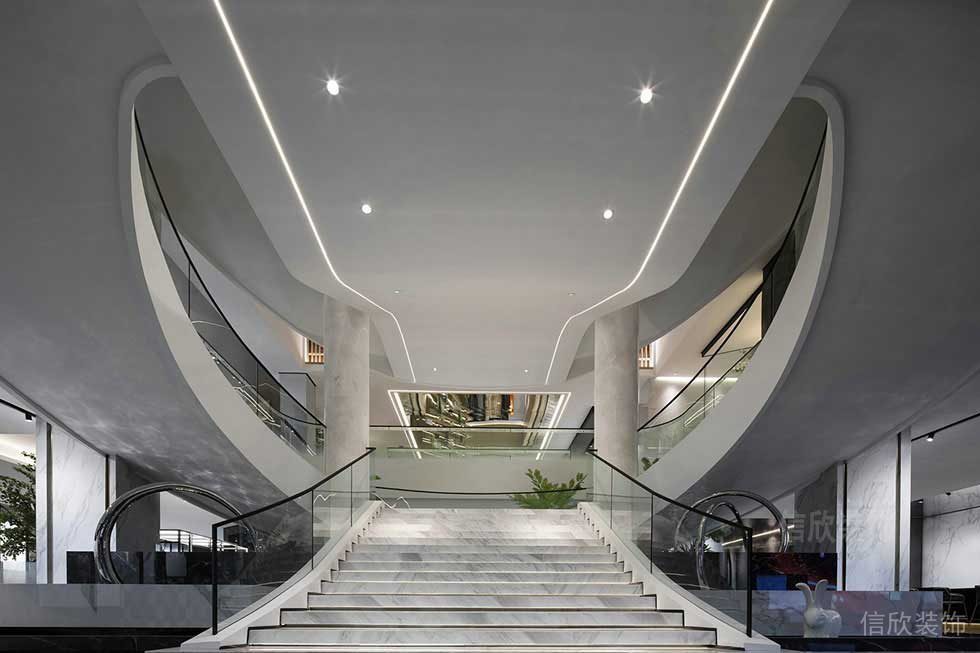 對(duì)稱式裝修玻璃水磨石裝修辦公室效果圖