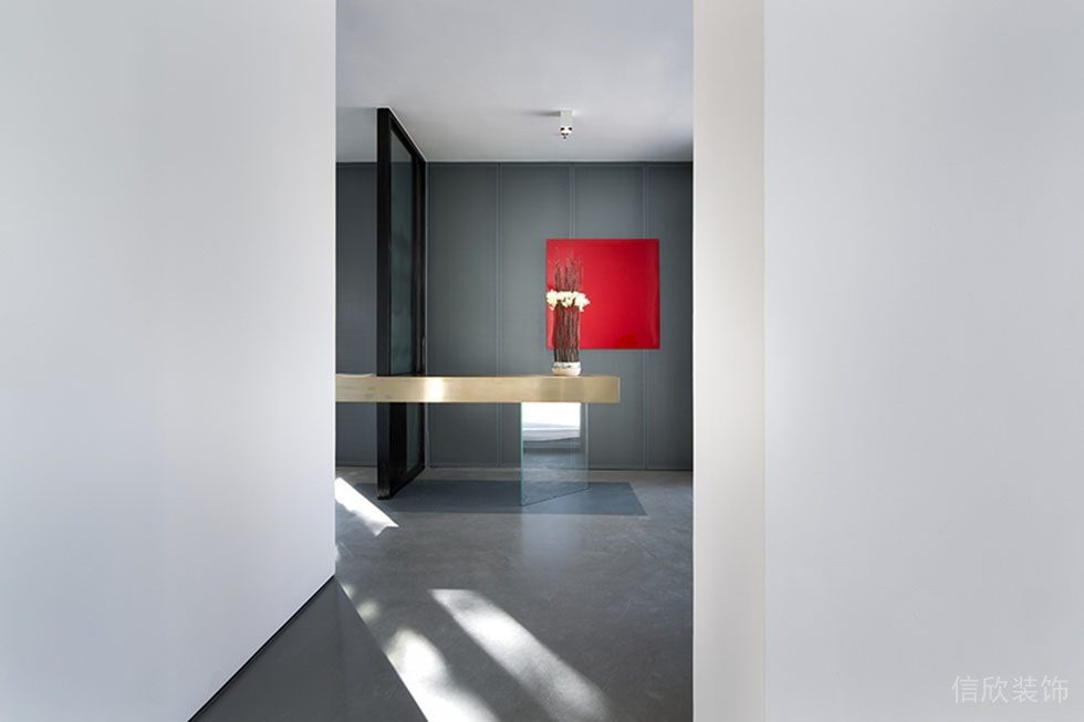 辦公室過(guò)道裝修紅色墻體裝飾畫pvc過(guò)道效果圖