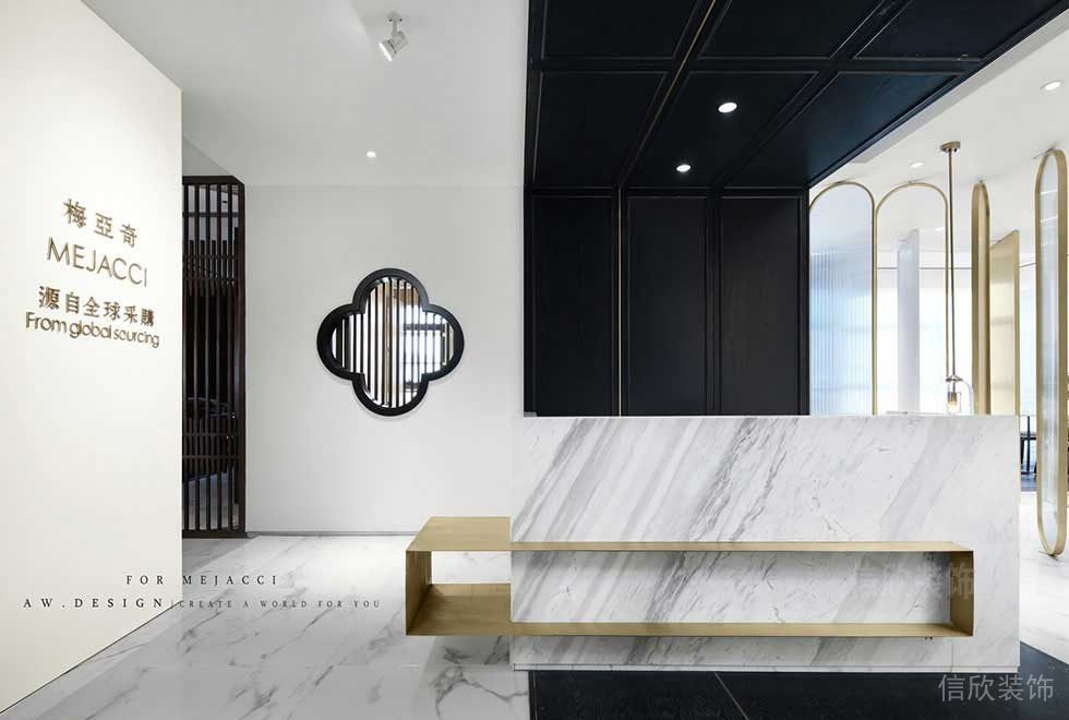 中式大理石裝修前臺(tái)區(qū)效果圖金色金屬木質(zhì)裝修圖