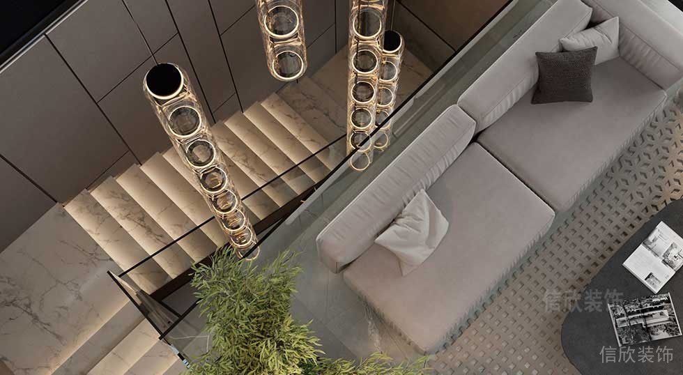 肌理白色花色大理石階梯過(guò)道玻璃全屋定制復(fù)式樓層設(shè)計(jì)圖