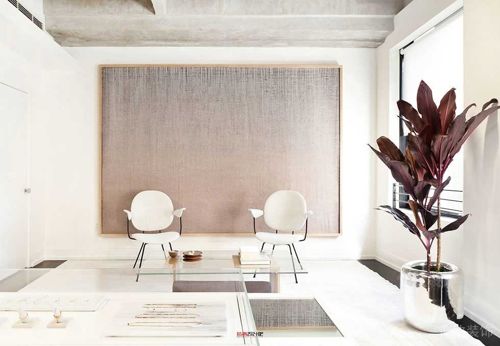 漸變墻體設(shè)計(jì)對(duì)稱式玻璃茶幾裝修辦公室效果圖