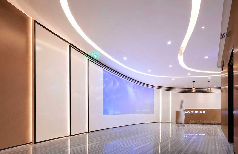 大理石地板辦公室過道裝修弧線現(xiàn)代金屬鎏金裝修效果圖