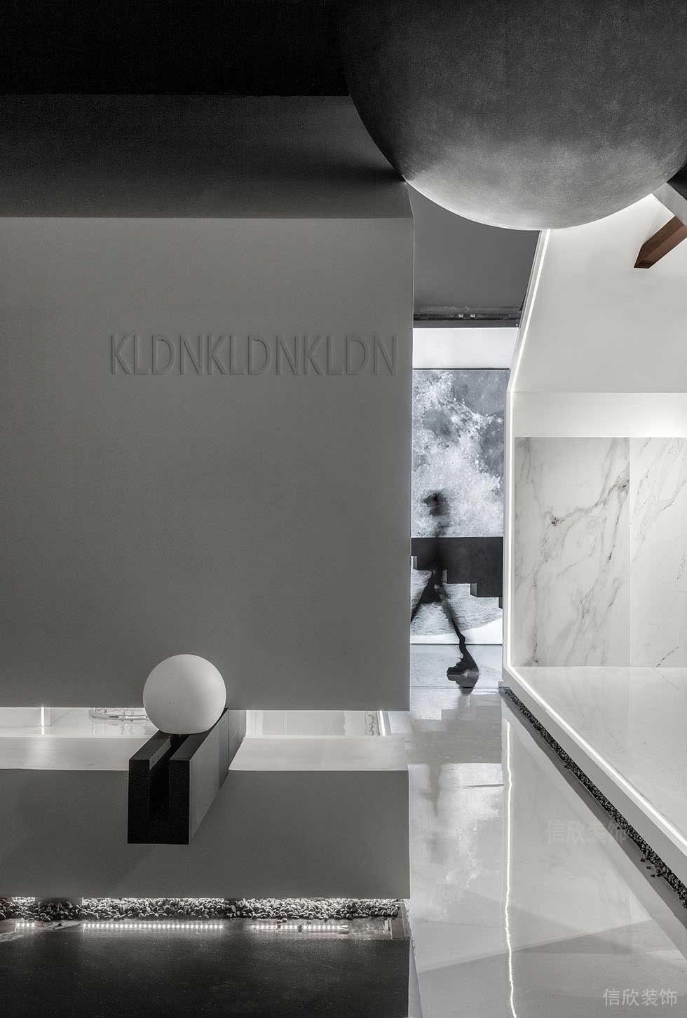 大理石辦公室過(guò)道暗色字體裝飾效果圖