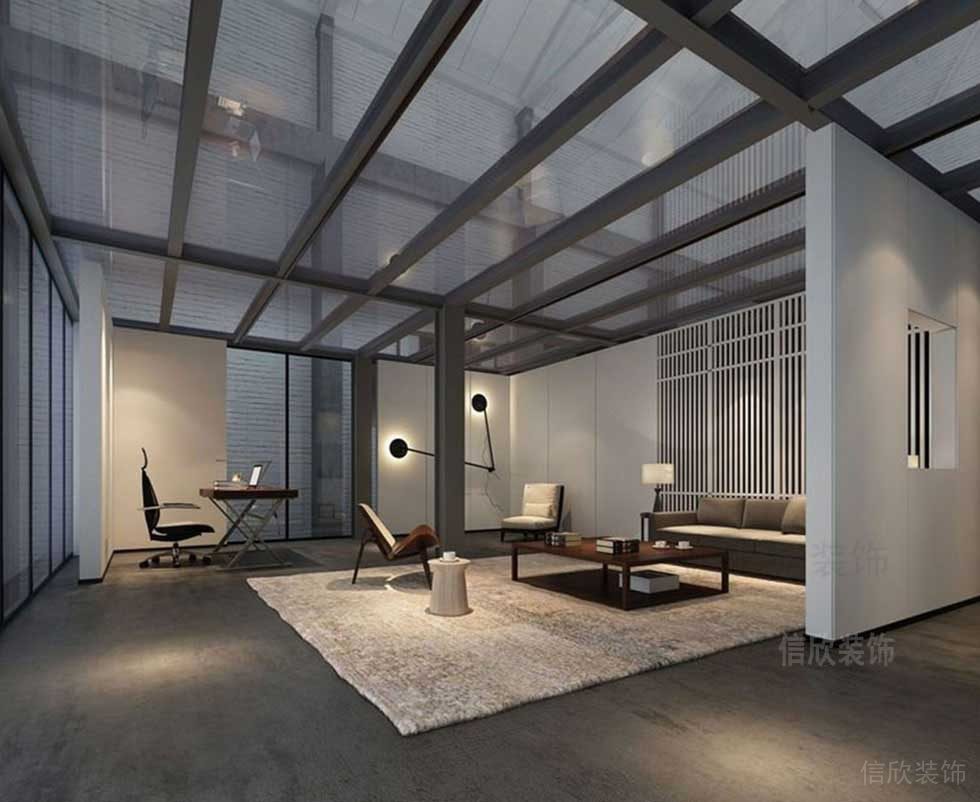 工業(yè)風(fēng)辦公室現(xiàn)代天花玻璃設(shè)計辦公室開放式區(qū)域墻體隔斷效果