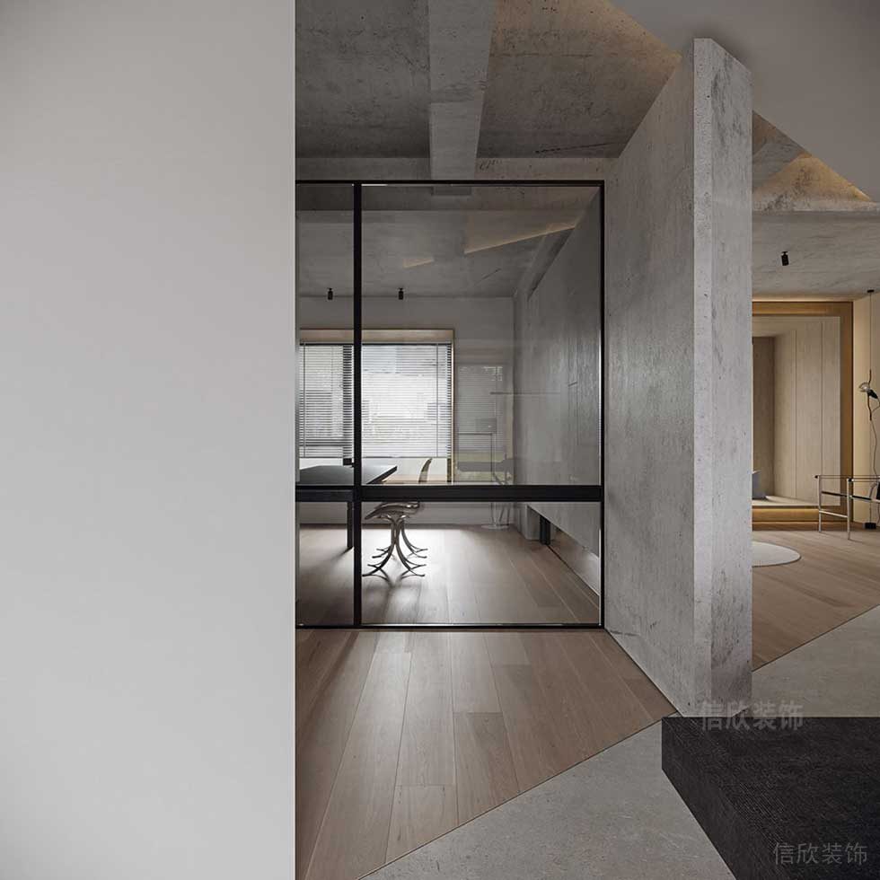 極簡(jiǎn)風(fēng)格商務(wù)辦公室過(guò)道水泥漆藝術(shù)墻面裝修圖