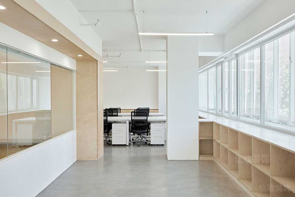 簡約北歐風(fēng)辦公室窗邊格子地柜效果圖