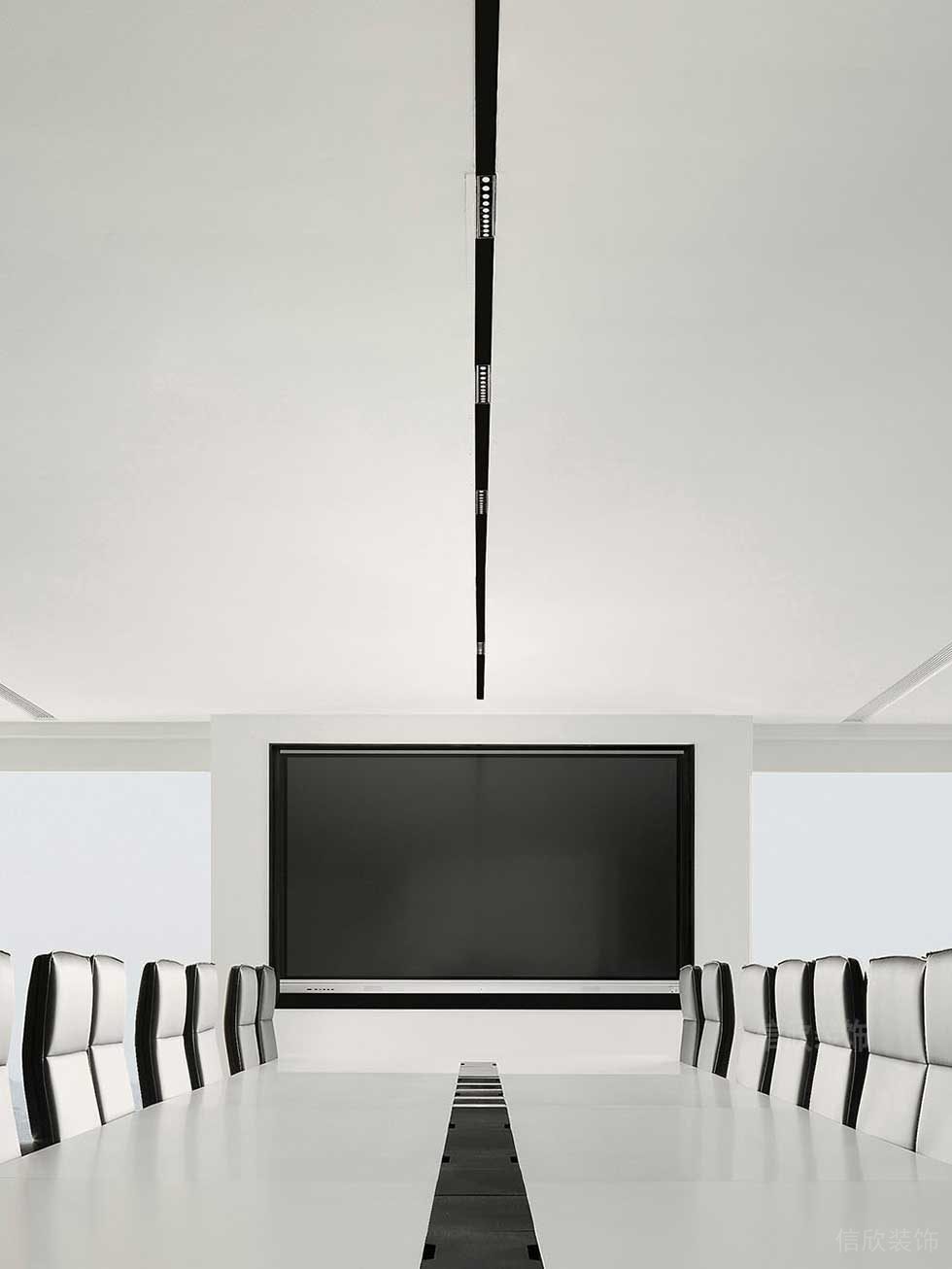 簡約風(fēng)格辦公空間會議室天花線條燈效果圖