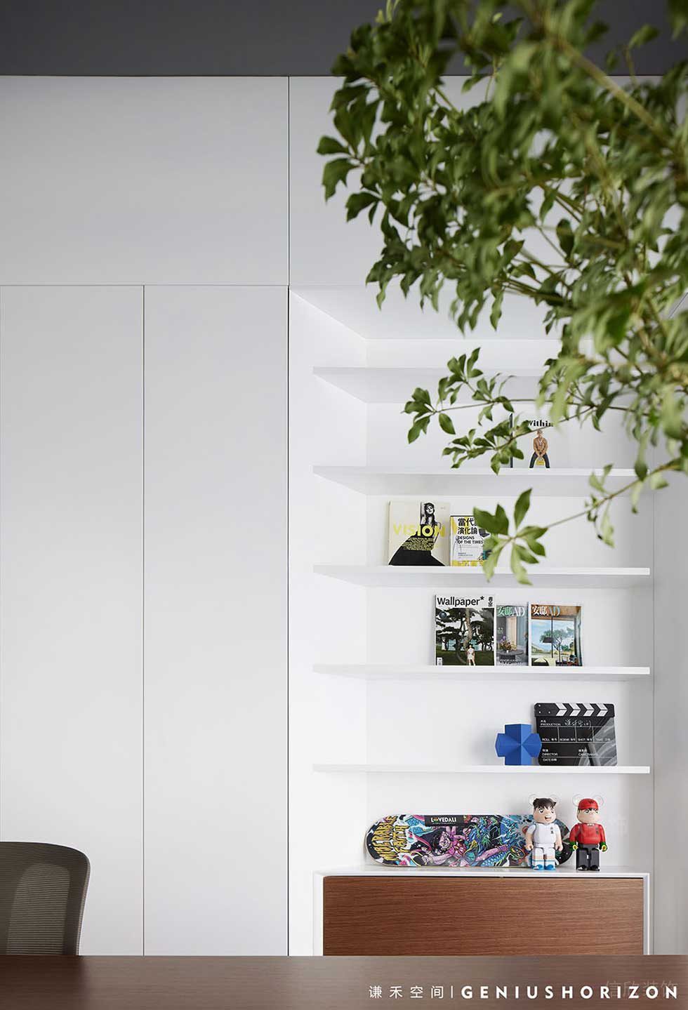 簡(jiǎn)約風(fēng)格辦公空間內(nèi)嵌式裝飾陳列柜效果圖
