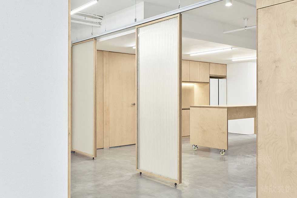 簡(jiǎn)約風(fēng)格辦公室茶水間玻璃推拉門效果圖