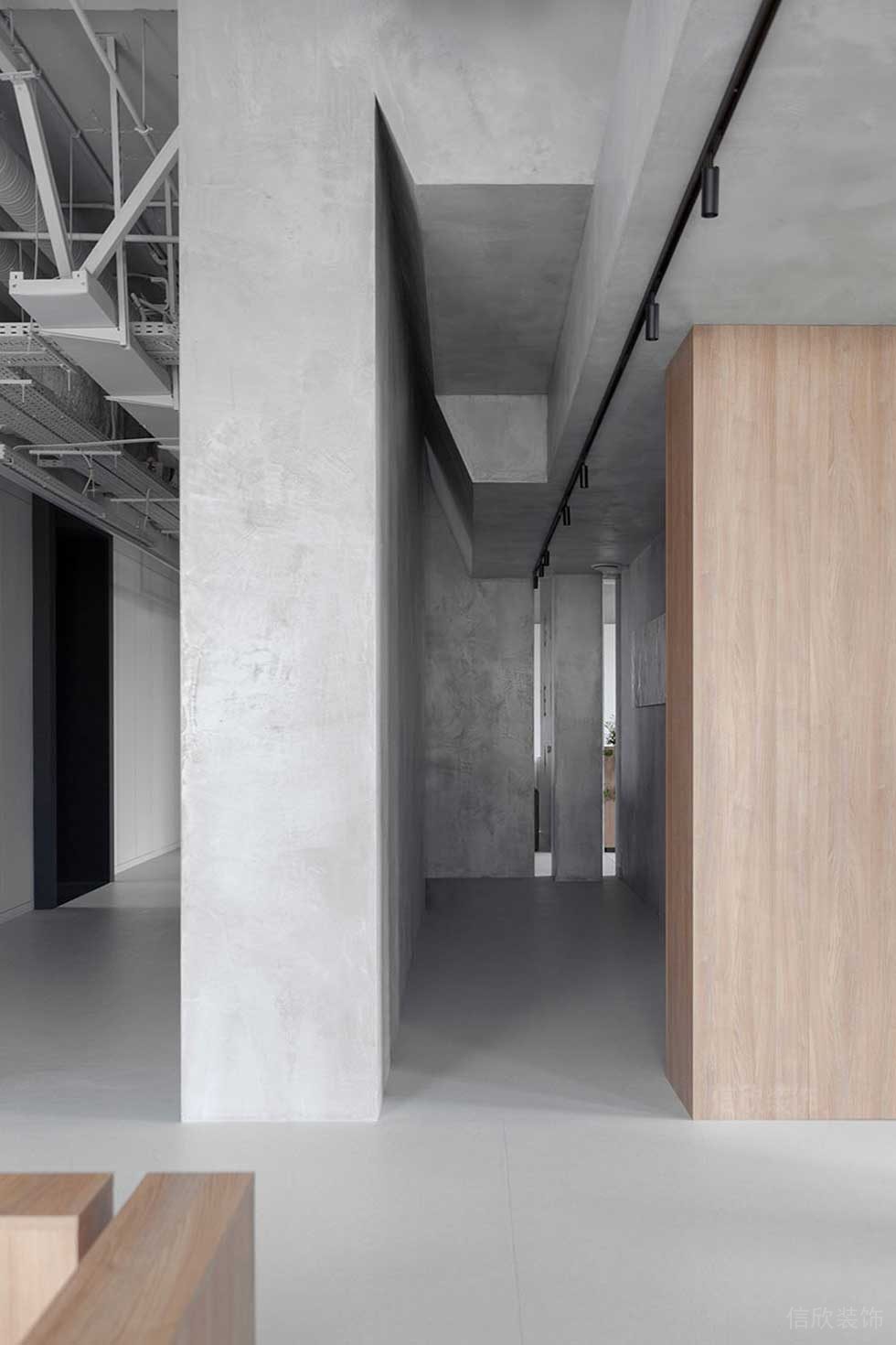 簡約風(fēng)格辦公室過道墻面水泥藝術(shù)涂料效果圖