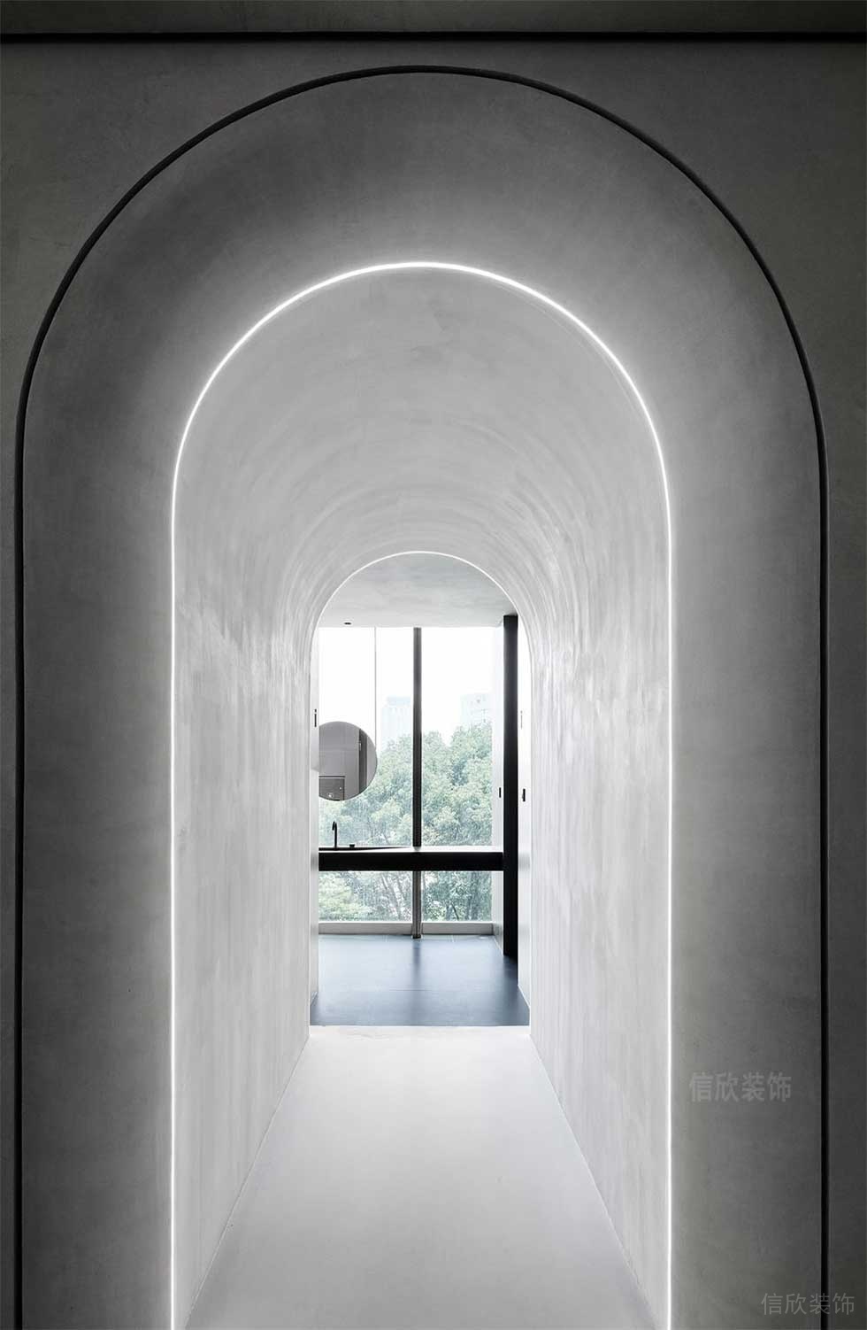 簡約風(fēng)格辦公室過廊拱形門洞效果圖