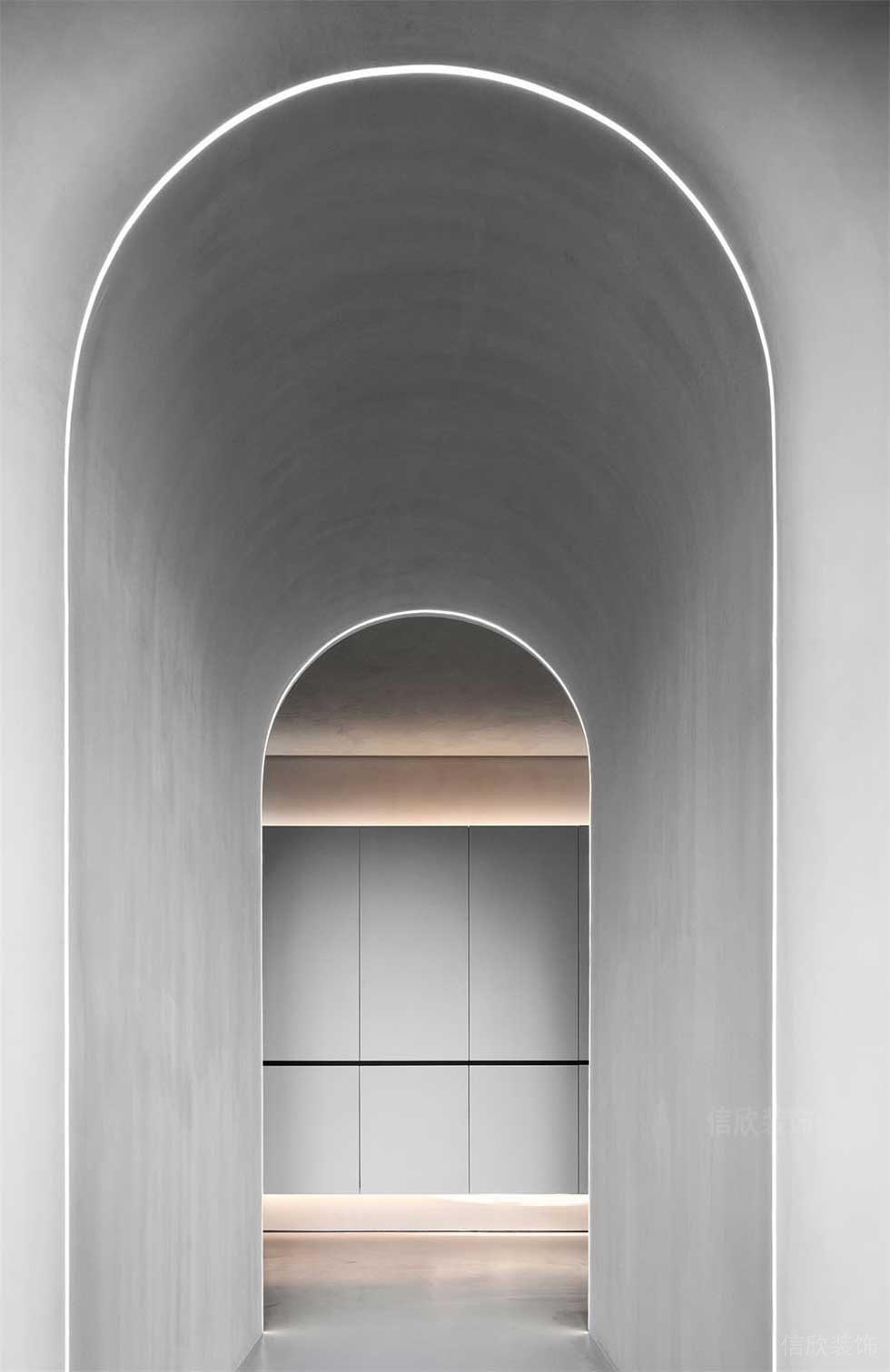 簡(jiǎn)約風(fēng)格辦公室走廊拱形門洞效果圖