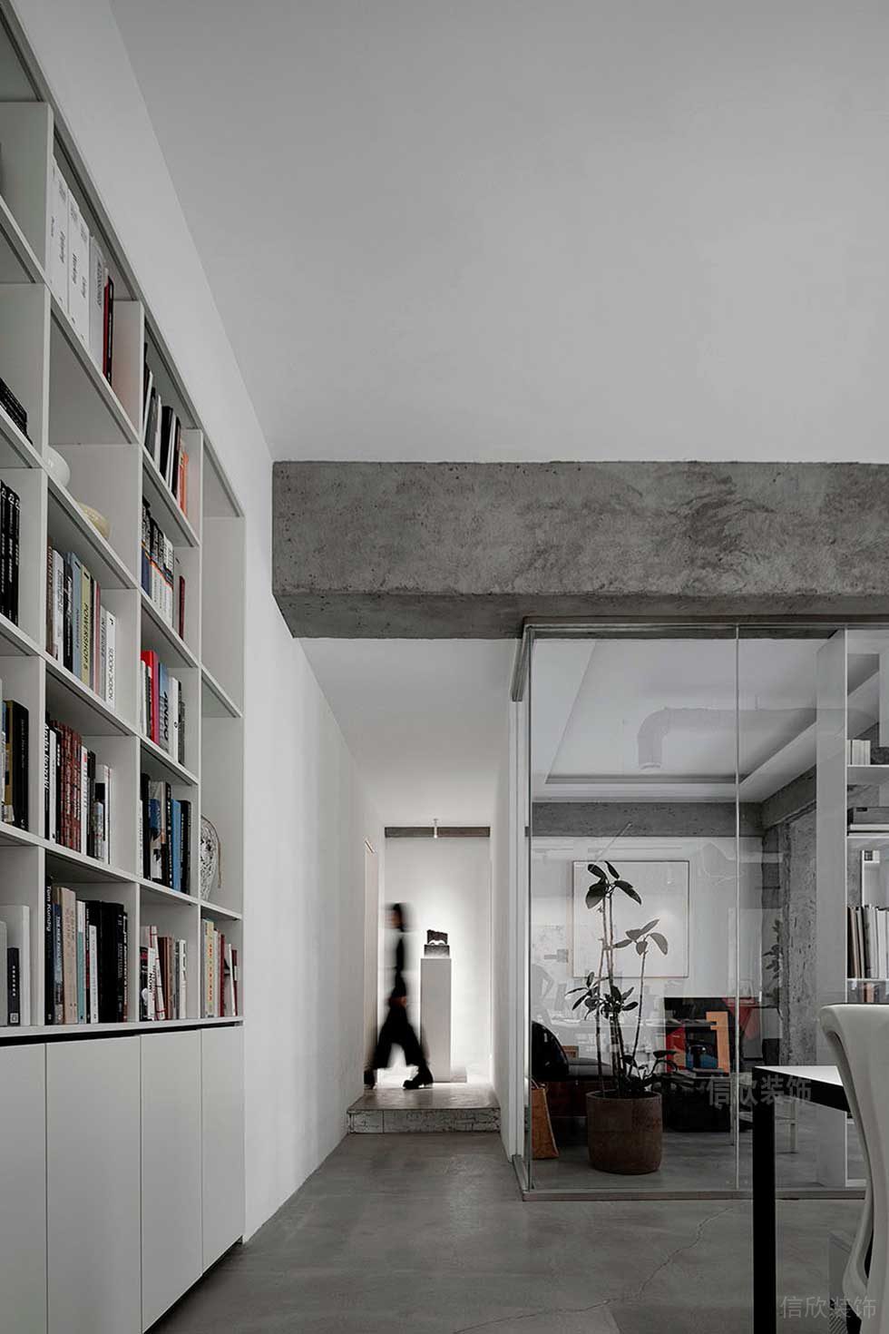 簡(jiǎn)約風(fēng)格商務(wù)辦公室休閑閱覽區(qū)裝飾書柜效果圖