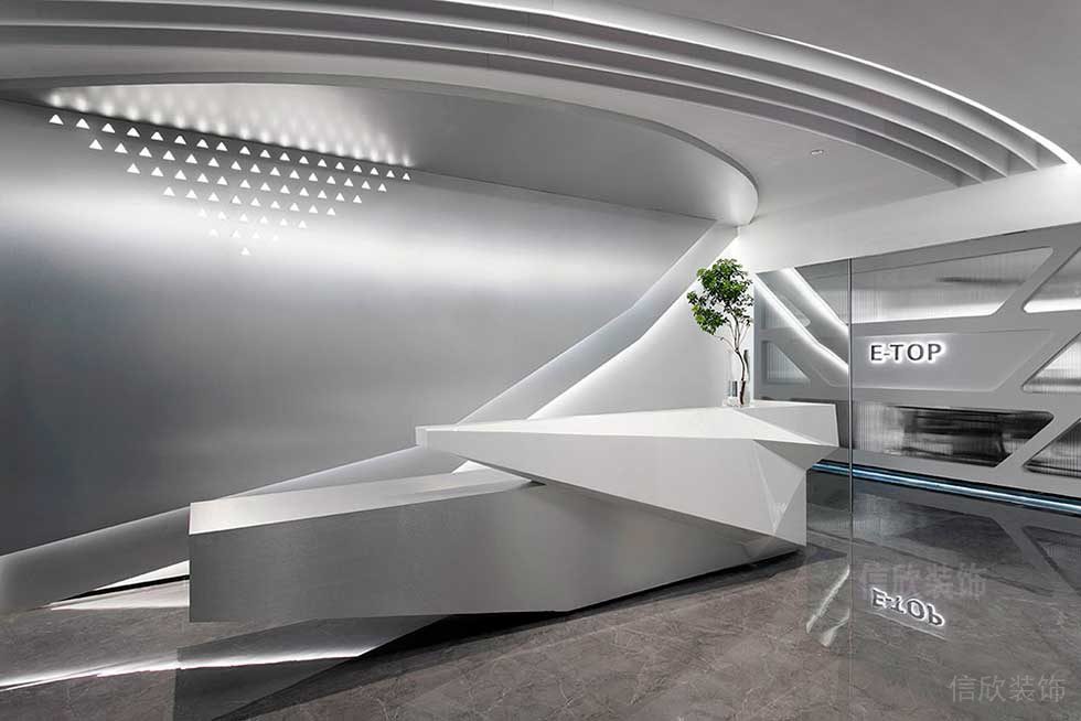 現(xiàn)代風(fēng)格辦公室前臺形象背景墻裝修圖