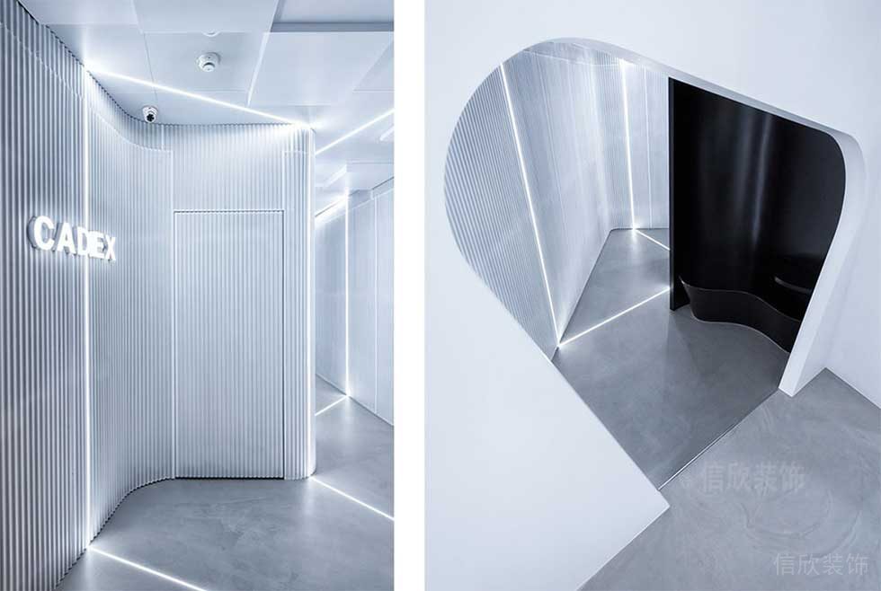 現(xiàn)代風格企業(yè)辦公室藝術燈光走廊異形門洞裝修圖