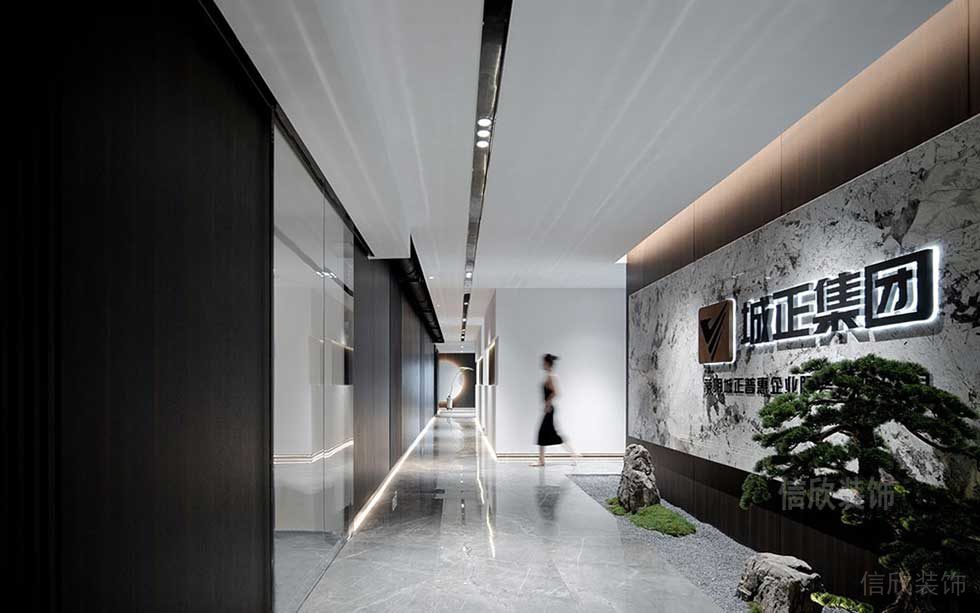 現(xiàn)代簡(jiǎn)約風(fēng)格辦公室前廳入口形象背景墻效果圖