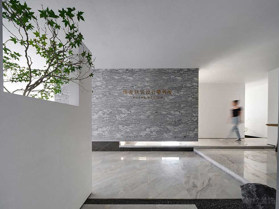 現(xiàn)代簡(jiǎn)約風(fēng)格辦公室前廳形象背景墻效果圖