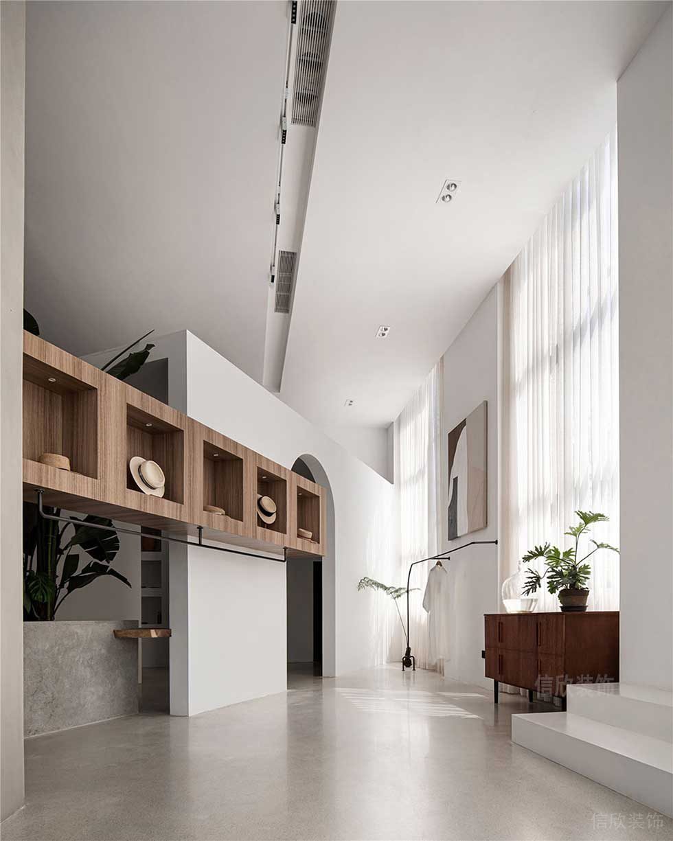 現(xiàn)代簡約風格商務(wù)辦公室過道藝術(shù)吊柜效果圖