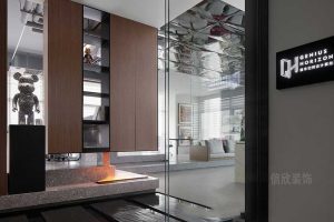 現(xiàn)代簡約風(fēng)格商務(wù)辦公室入口玄關(guān)藝術(shù)陳設(shè)效果圖