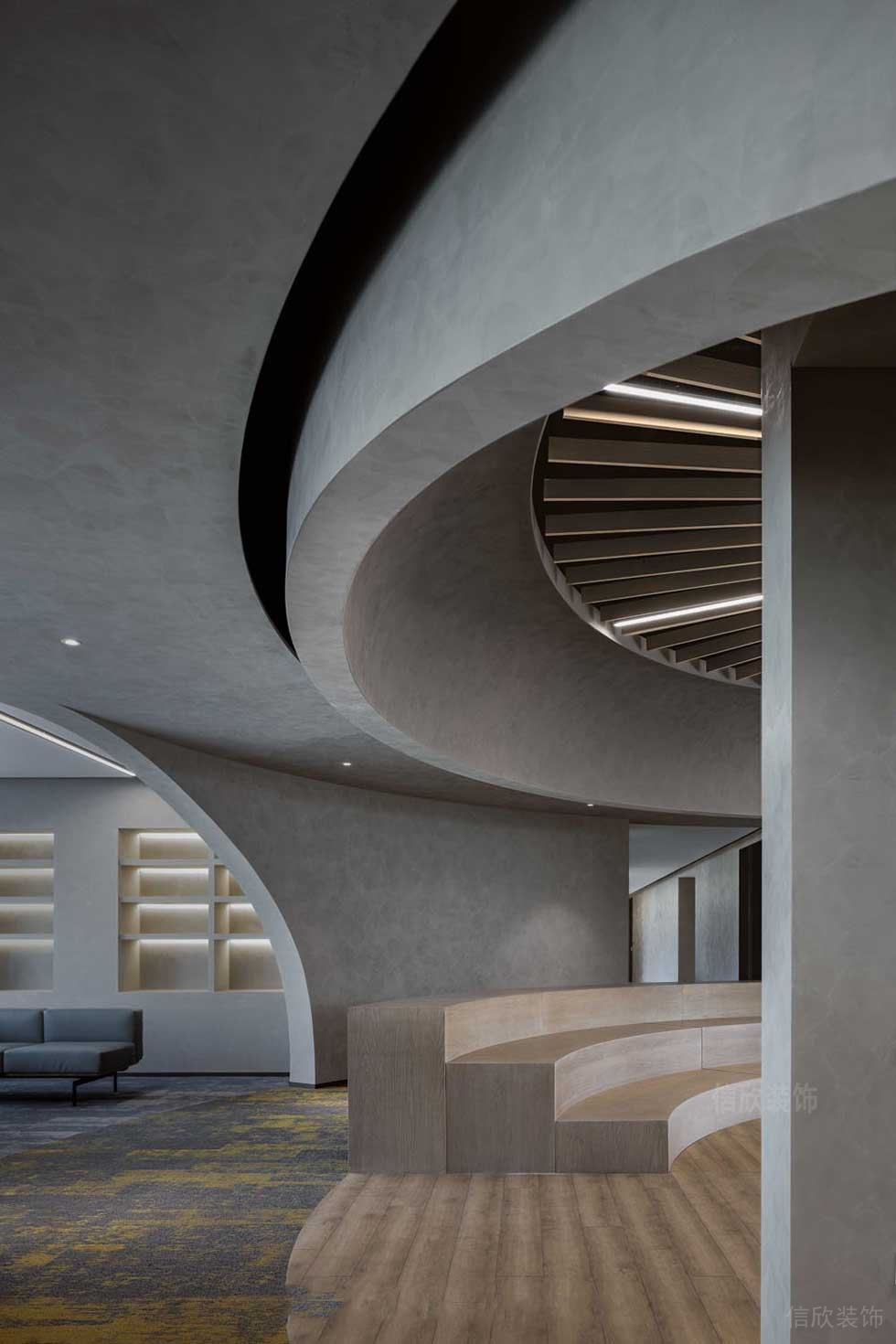 現(xiàn)代簡約風(fēng)格商務(wù)公司空間階梯式休閑廳效果圖