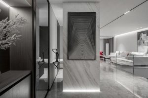 灰色現(xiàn)代簡(jiǎn)約風(fēng)大理石腳燈設(shè)計(jì)過道玻璃復(fù)式家裝效果圖