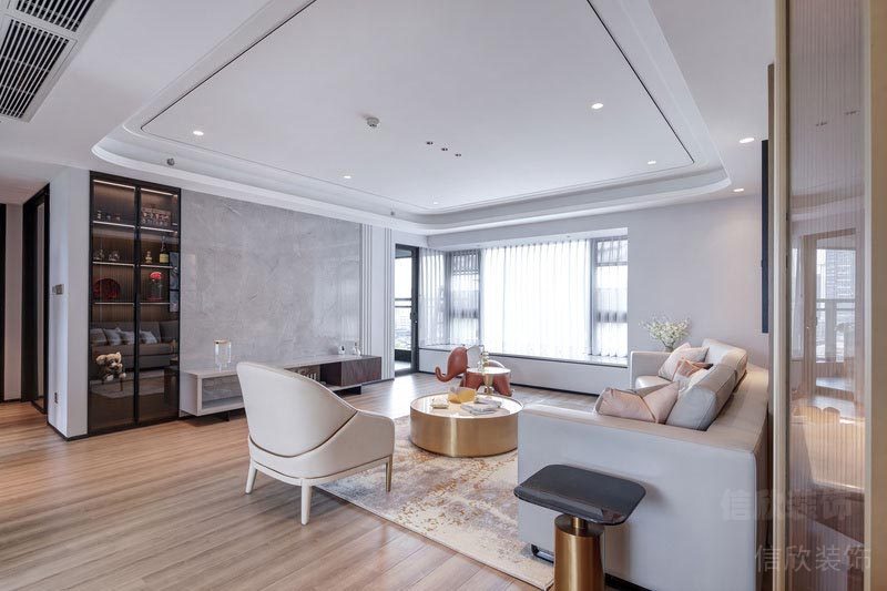 客廳圓角環(huán)形天花創(chuàng)意設(shè)計(jì)客廳裝修輕奢風(fēng)效果