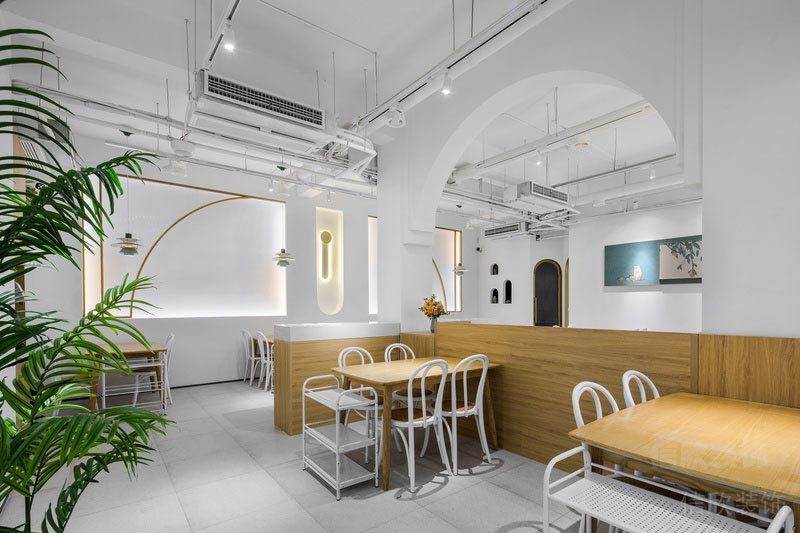 福田北歐風(fēng)格餐廳裝修火鍋店設(shè)計(jì)效果圖原木色隔斷