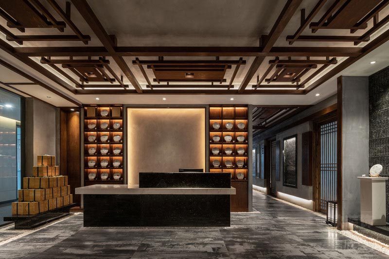 深圳羅湖餐飲茶室裝修設(shè)計(jì)圖大堂服務(wù)臺(tái)燈光