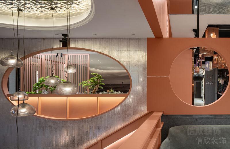 茶室墻面圓形凹洞效果圖