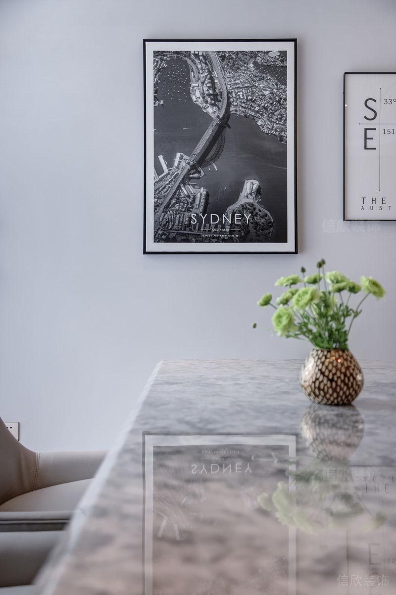 壁畫裝修設(shè)計(jì)圖石英一體大理石桌面就餐區(qū)簡約墻體裝飾好