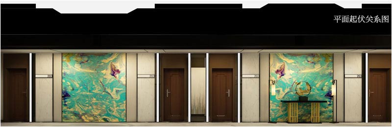 深圳寶安中式風(fēng)格餐飲店裝修圖包間過(guò)廊立面效果圖