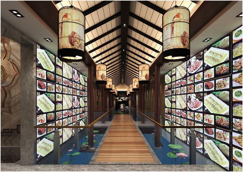深圳寶安中式風(fēng)格餐飲店裝修圖水景長(zhǎng)廊效果圖