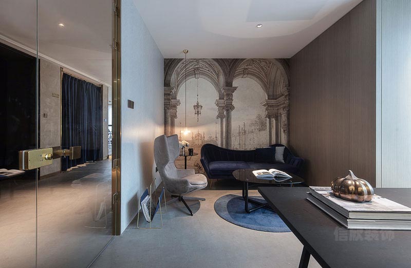 深圳南山現(xiàn)代工業(yè)風(fēng)設(shè)計(jì)公司辦公室裝修主任辦公室接待區(qū)