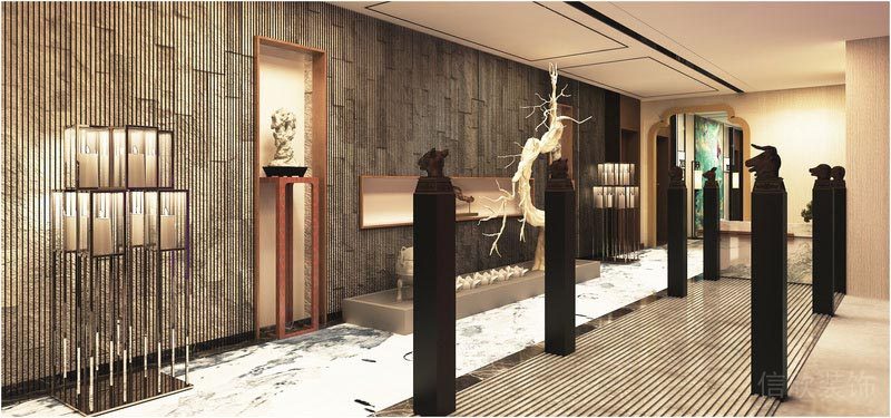 深圳寶安中式風(fēng)格餐飲店裝修圖廊廳效果圖