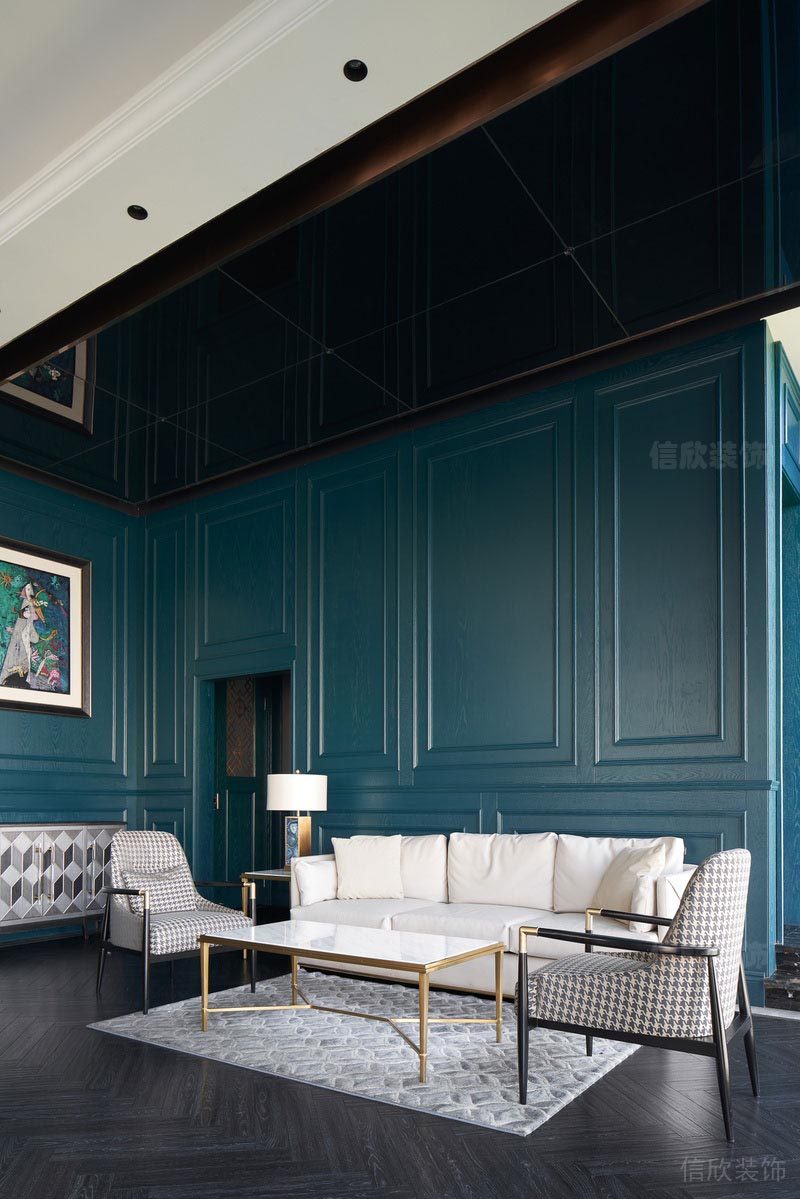 美式風(fēng)格客廳藍(lán)色墻面效果圖